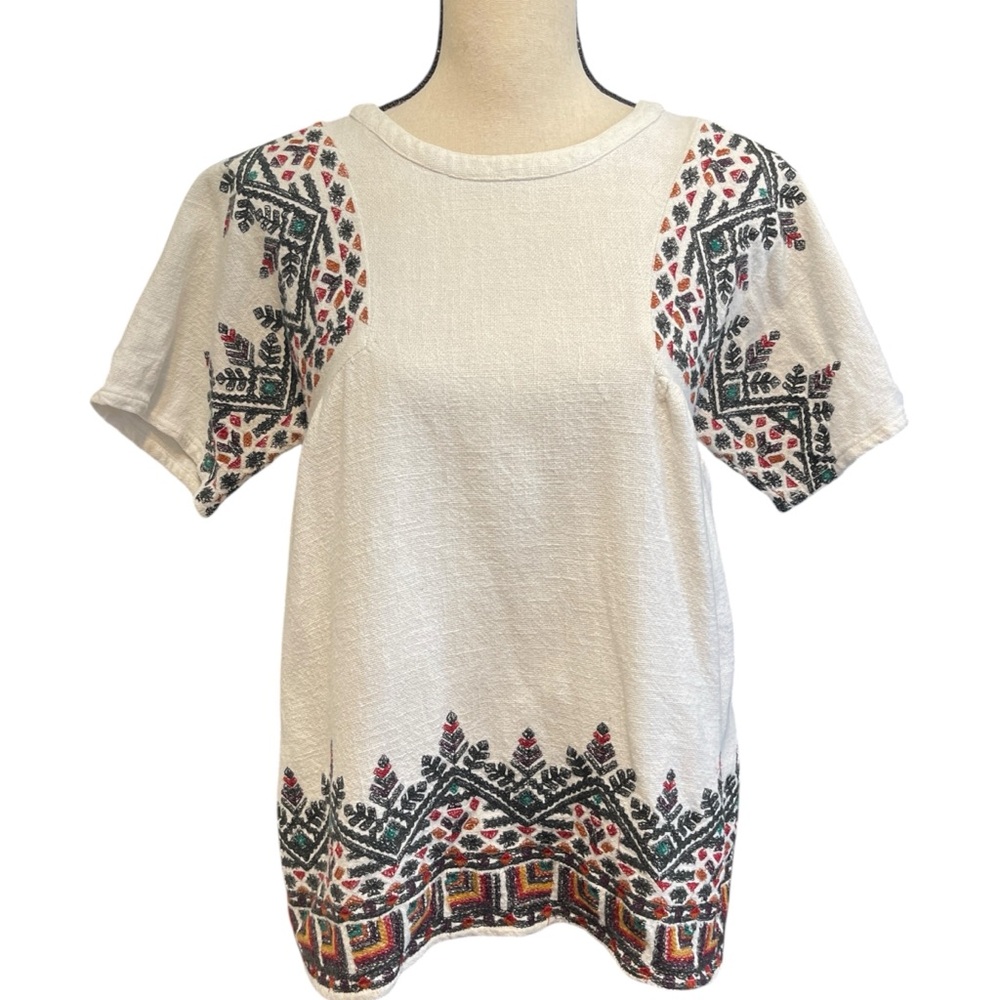 Zara Trafaluc Heavy Knit Hippie Boho Embroidered Pull Over Blouse‎ Shirt